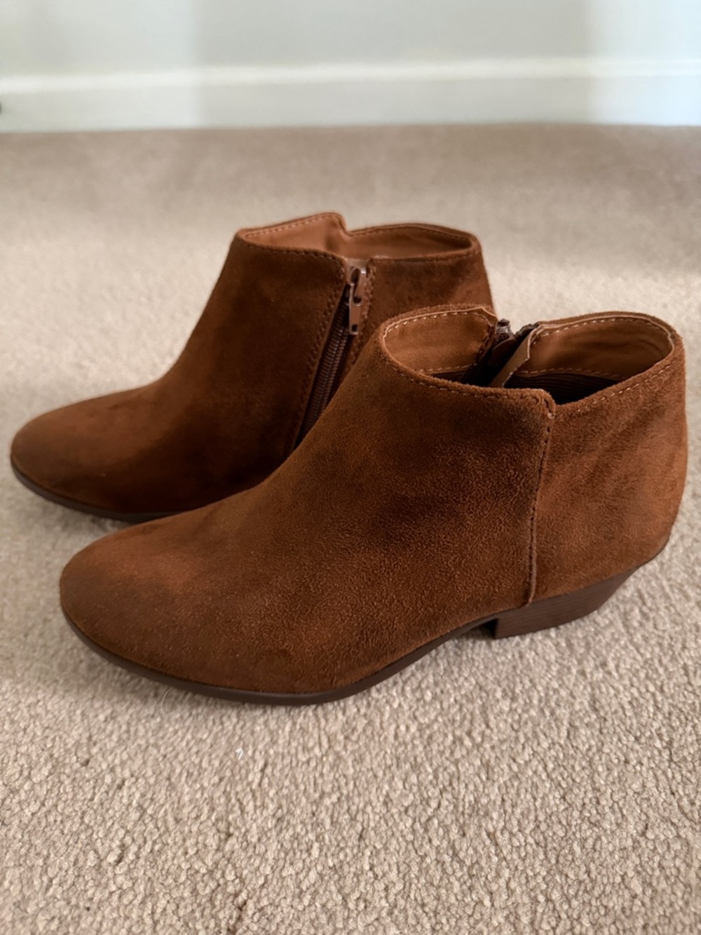 Soda Chestnut Suede Ankle Booties with Side Zip